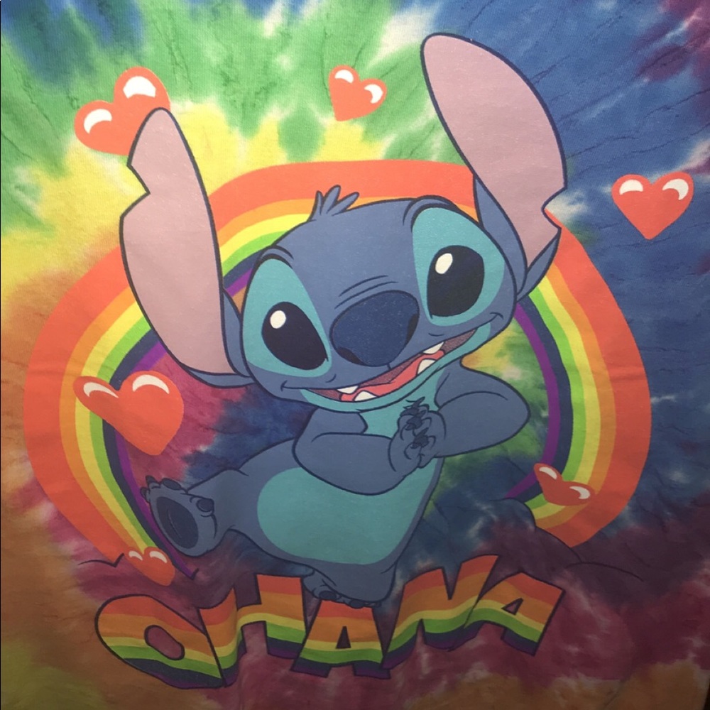 Rainbow Tie Dye Ohana Stitch T-shirt